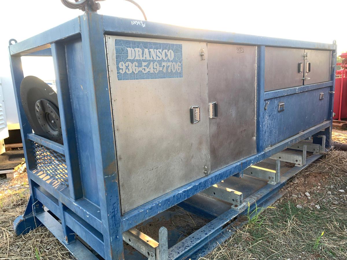 Used 11’ 5” L x 4’ W x 5’ T Skidded Tool Locker and Basket