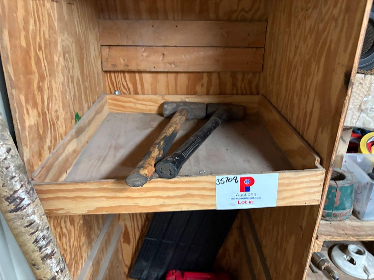 Used 2 shelves of assorted truck parts, tire chains, hand tools, etc