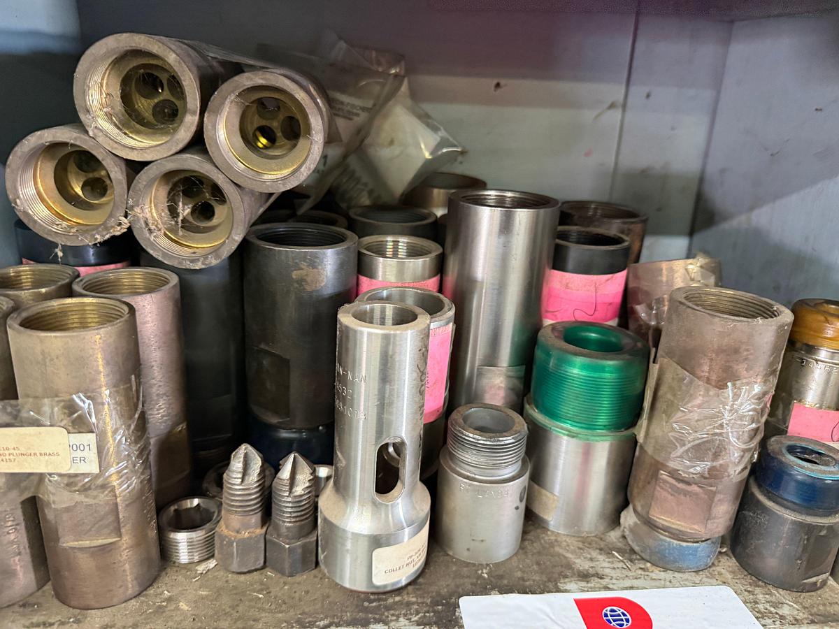 Used 5-BINS (100+) STAINLESS CAGES, BRASS CAGES, PULL ROD CONN, MECH & MANUAL HILD DOWNS, F/ 2”& BIGGER PUMP PARTS