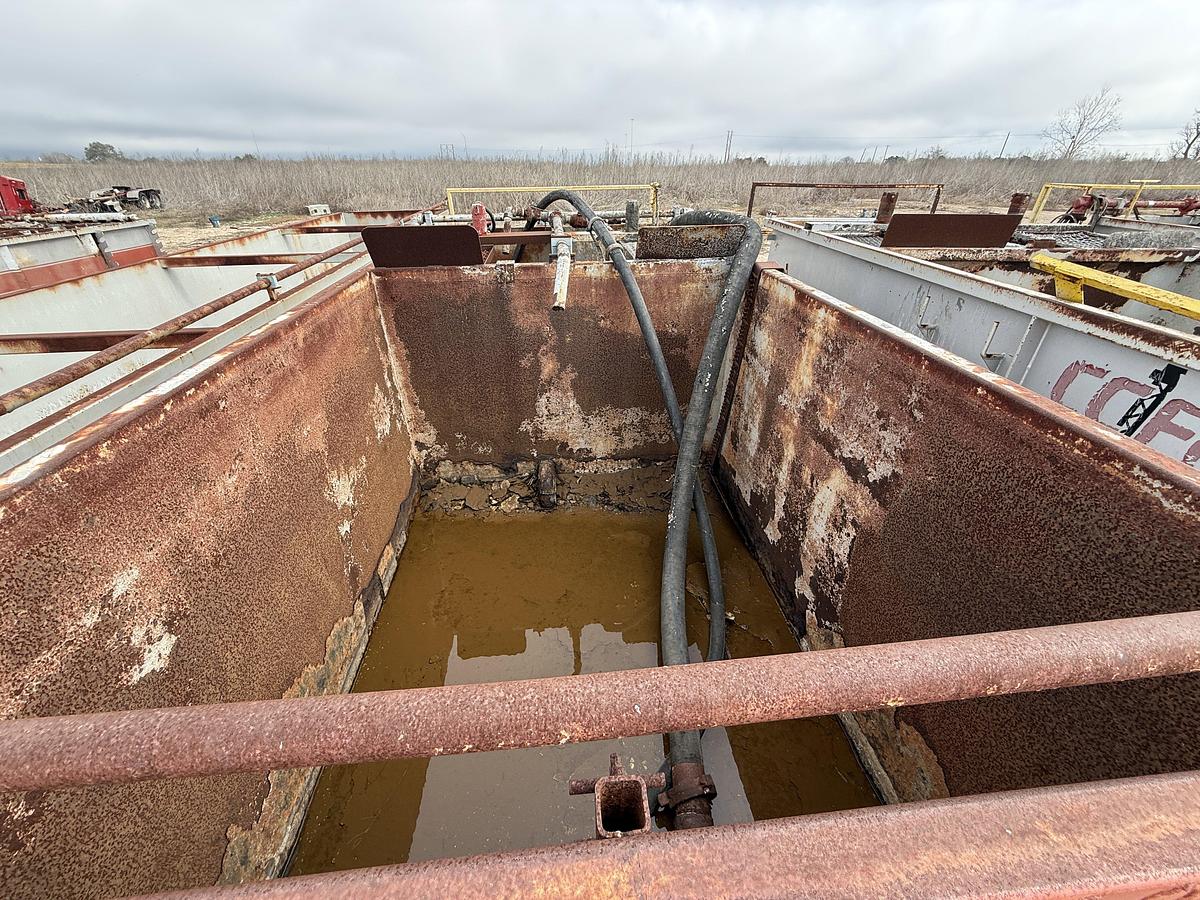 Used 15’ X 7’ X 5’ 3-COMP CEMENT MIXING TANK W/ AGITATORS, AIR VALVES CATWALK, PORCH,