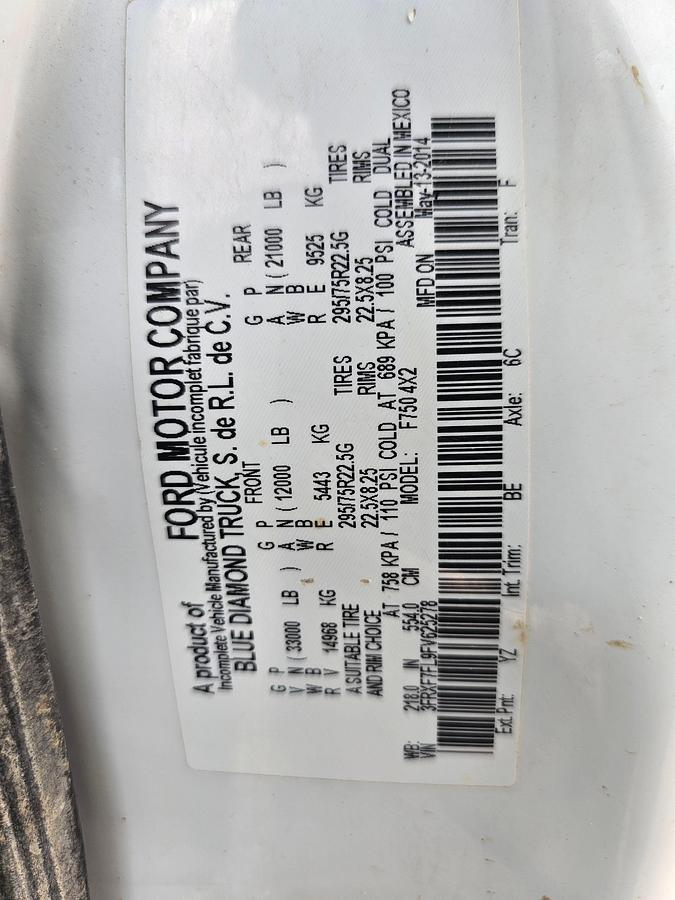 Used 2015 FORD F-750 SUPER DUTY S/A DAYCAB CHEMICAL TREATER TRUCK