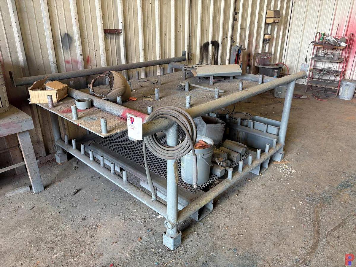 Used 96” X 75” X 36” SHOP TABLE/STORAGE RACK