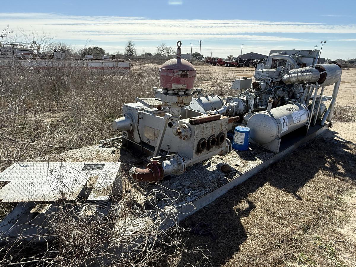 Used JWS-340 10K WP TRIPLEX WELL SERVICE PUMP SKIDDED P/B DETROIT SERIES 60 (INCOMPLETE)