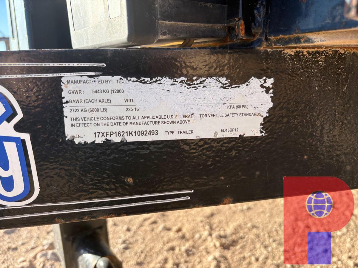 Used 2019 TEXAS BRAGG 16’ X 7’ T/A BUMPER PULL MONORAIL TRAILER