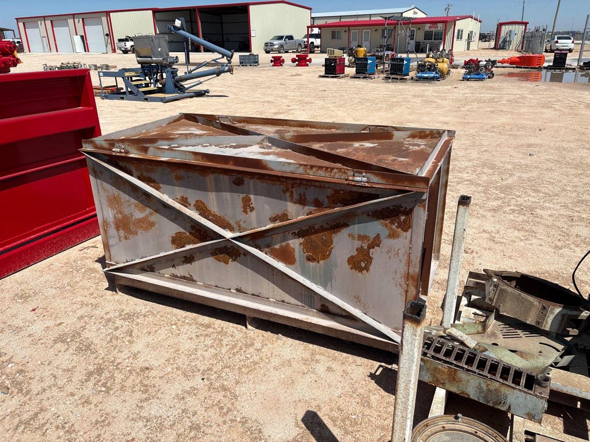 Used 6.5’ x 3’ x 3.5’ metal toolbox w/ contents & incomplete deutz 3-cylinder diesel engine
