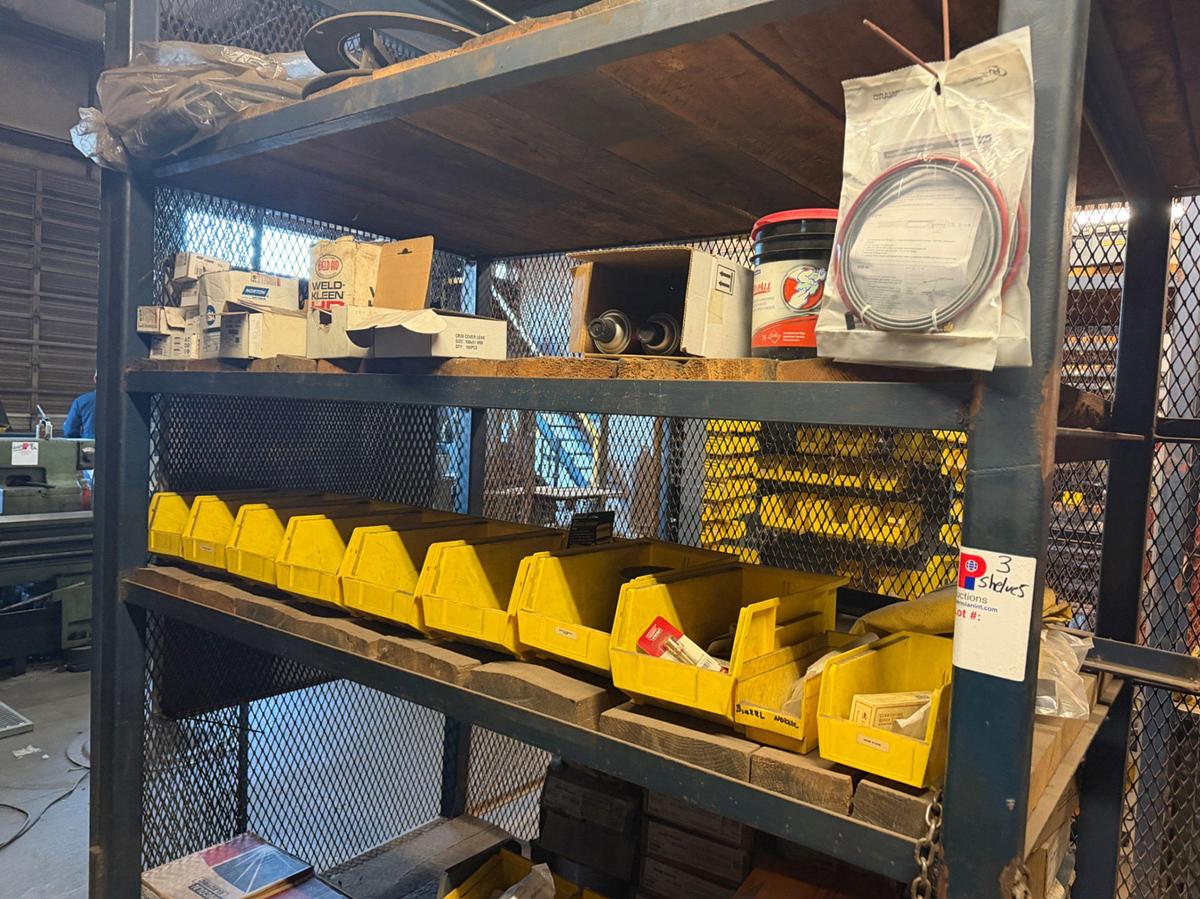 Used (3) Shelves W/ 30+ boxes of Lincoln Welding wire, New Gun Tips & Nozzles, & supplies
