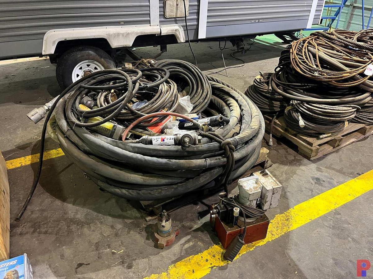 Used PALLET W/ HIGH PRESSURE HYDRAULIC HOSES, CYLINDERS, HPU, ETC.