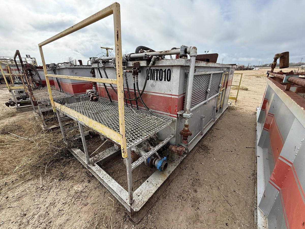 Used 15’ X 7’ X 5’ 3-COMP CEMENT MIXING TANK W/ AGITATORS, AIR VALVES CATWALK, PORCH,