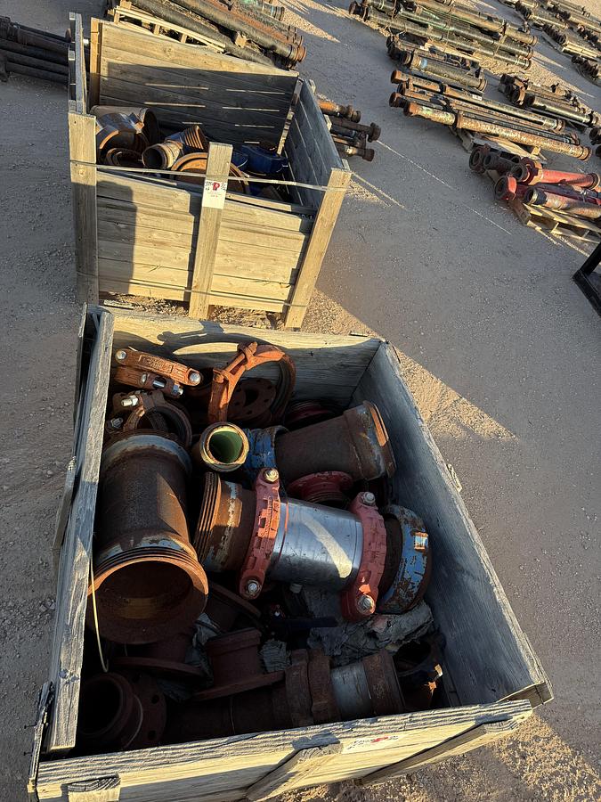 Used (2) CRATES W/ VARIOUS SIZE CEMENT HEAD CONNS, CROSS OVERS, SUBS, FLANGES, & RELATED