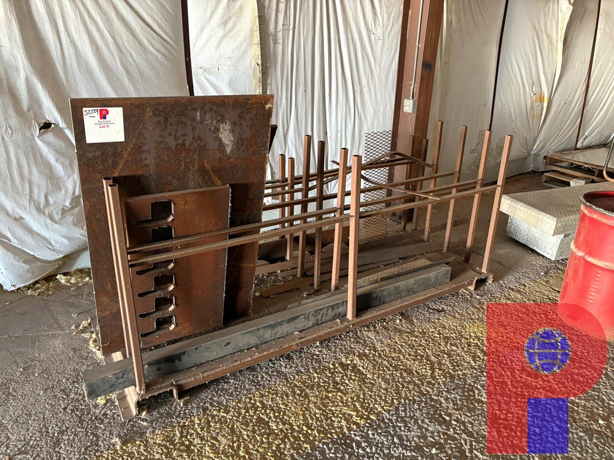 Used (2) A-FRAME TOOL RACKS, METAL STORAGE RACK, TRUCK TOOLBOX & WATER COOLED FAN