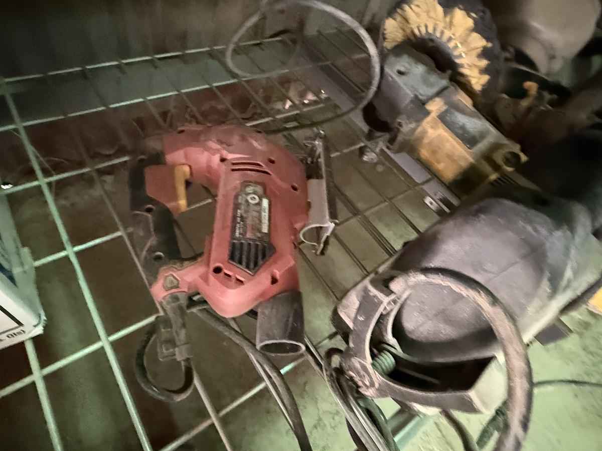 Used 96”L X 24”W X 72”H 3-SHELF RACK W/ TRUCK FLUIDS, ELECTRIC & HAND TOOLS