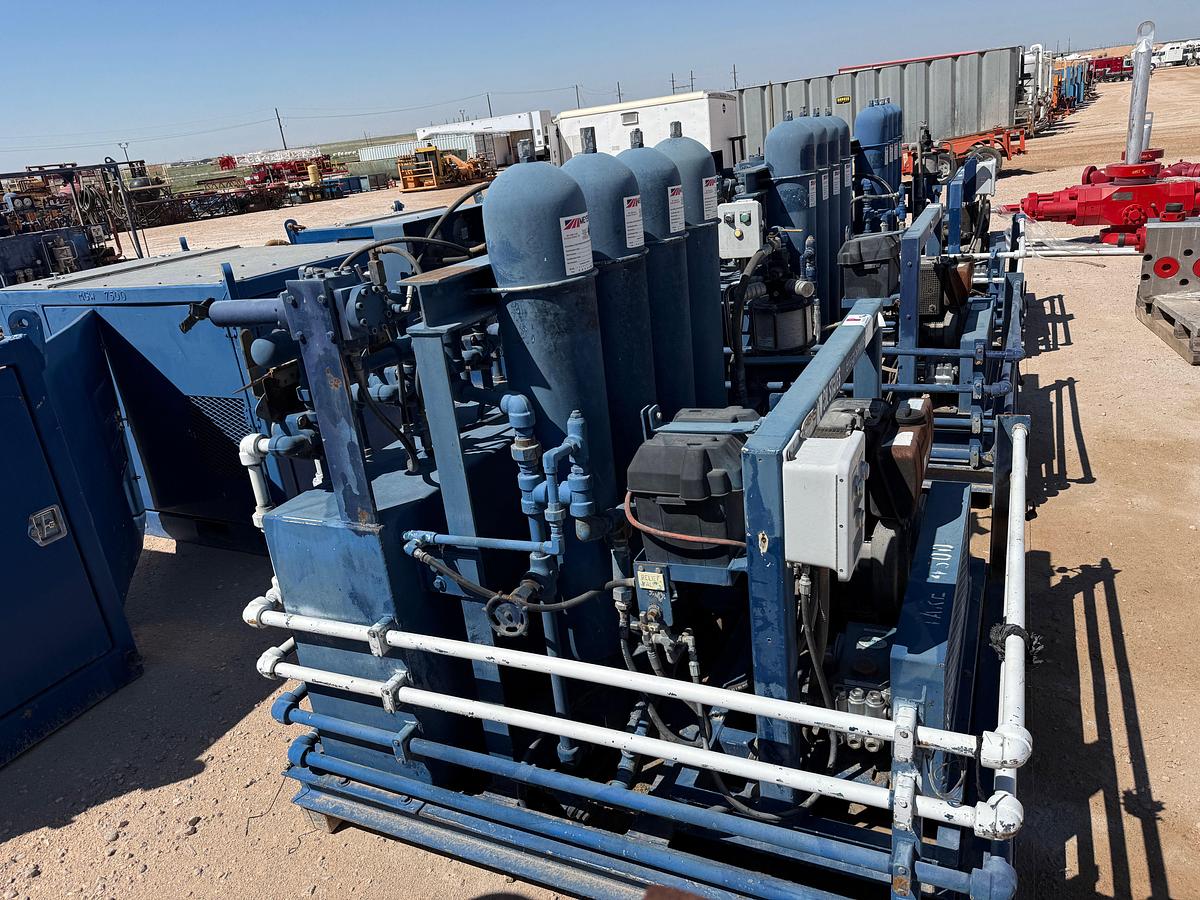 Used MEYERS 4-STATION 4-BOTTLE DIESEL POWERED ACCUMULATOR CLOSING UNIT, SKIDDED
