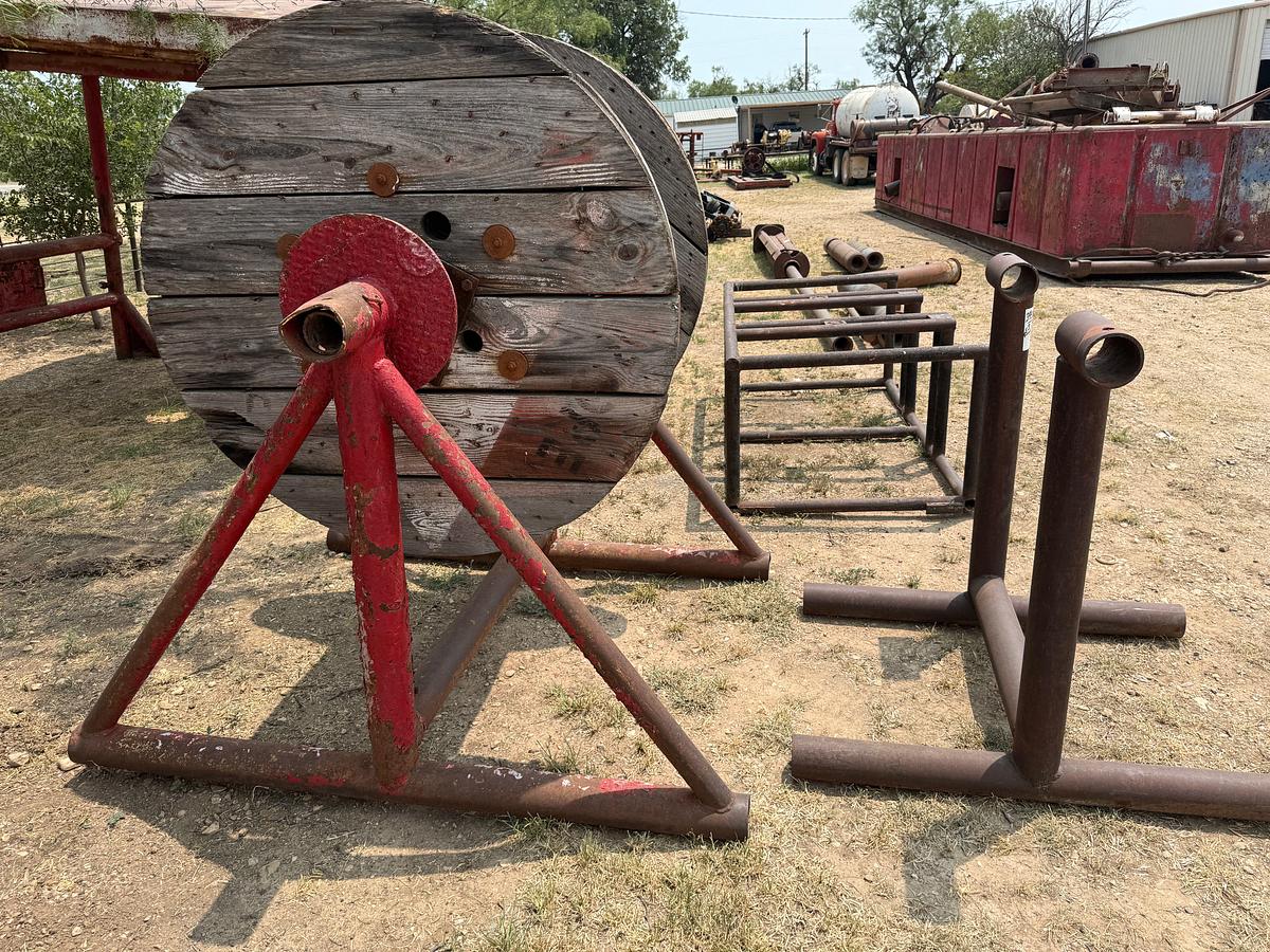 Used (2) 48”H SPOOL RACKS & (1) 7’L x 3.6’W x 2.4’H STEEL RACK