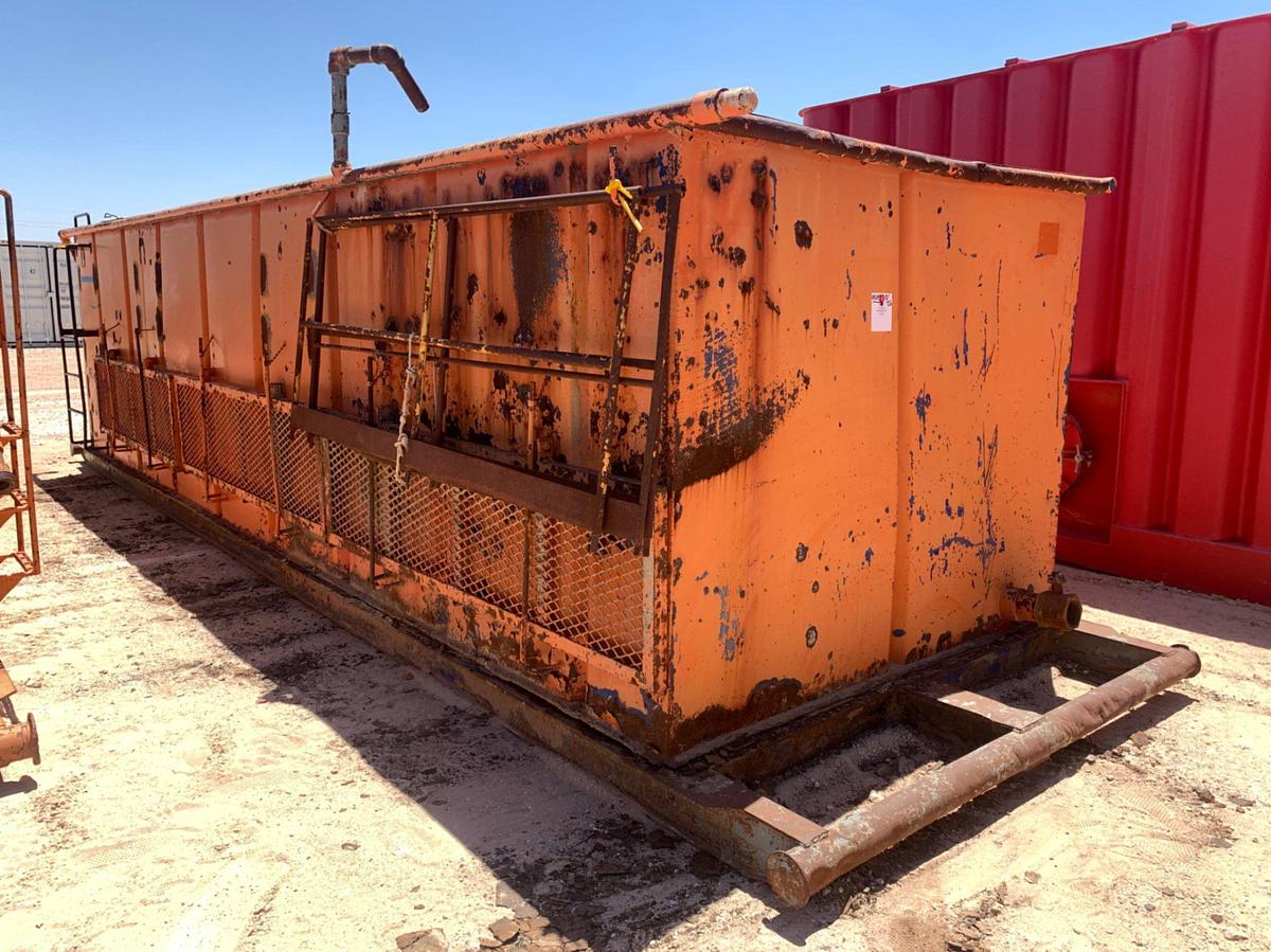 Used 21’ L x 9’ W x 8’ T 115 Bbl Open Top Skidded Tank