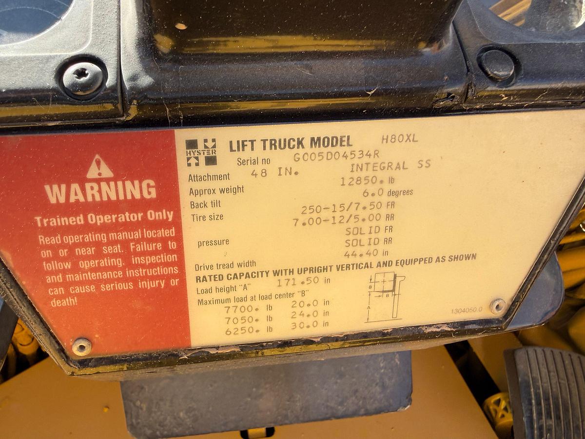 Used 1994 Hyster H80XL 8,000lbs forklift