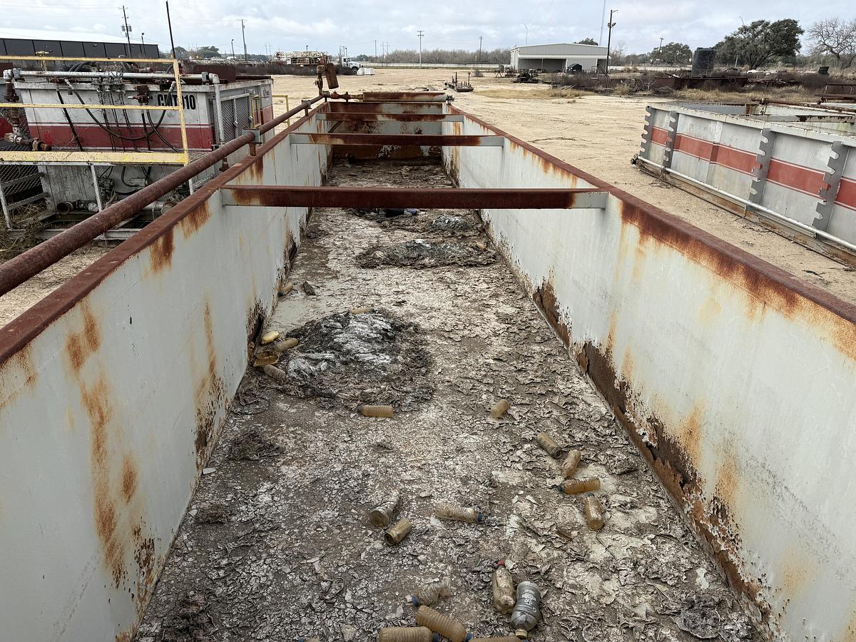 Used 40’ X 87” X 4’ OPEN TOP MUD TANK W/ IRON RACK