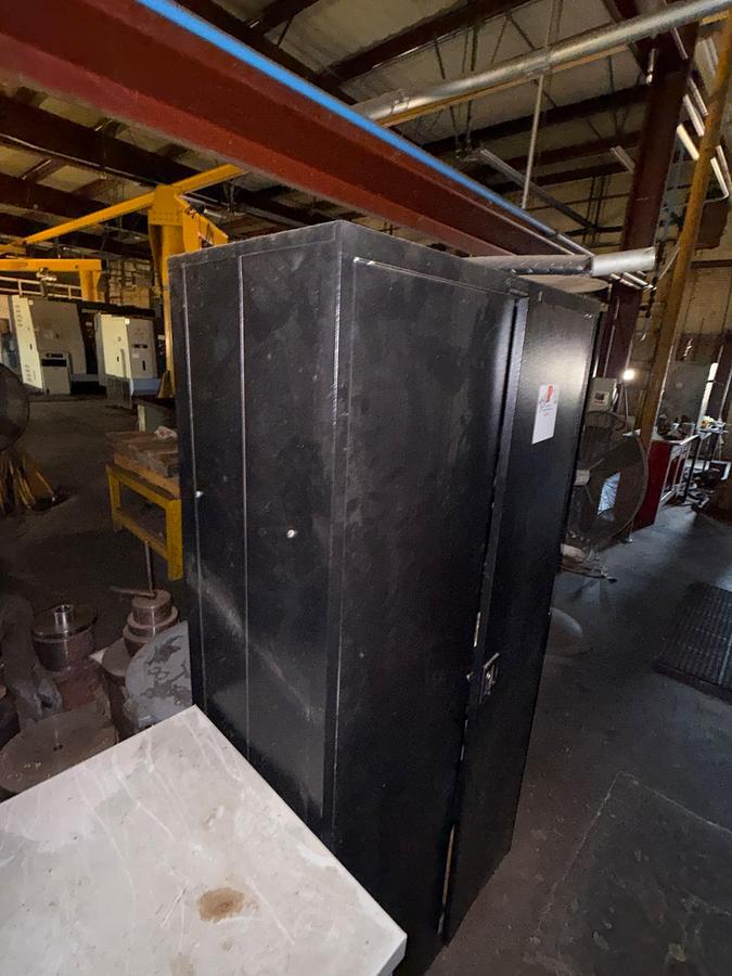 Used 3’W x 1.6’D x 6’H 2-DOOR METAL MACHINE TOOL CABINET W/ CONTENTS