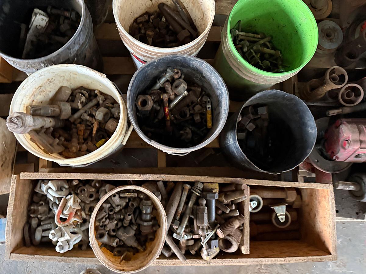 Used (2) PALLETS OF VARIOUS BOLTS, FITTINGS, CLEVIS’s, SOME ENGINE PARTS