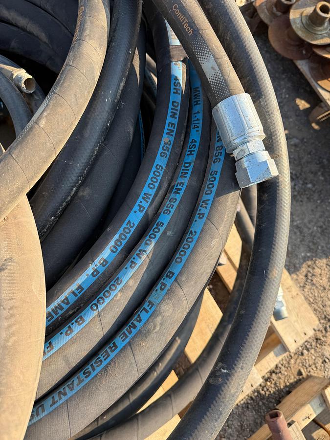 Used (2) PALLETS w/ 1-1/4” 5K WP HYD HOSES, PRESSURE WASH HOSE & LANCE, 3” SUCTION HOSE, 2” 2K WP HOSE W/ HAMMER UNIONS