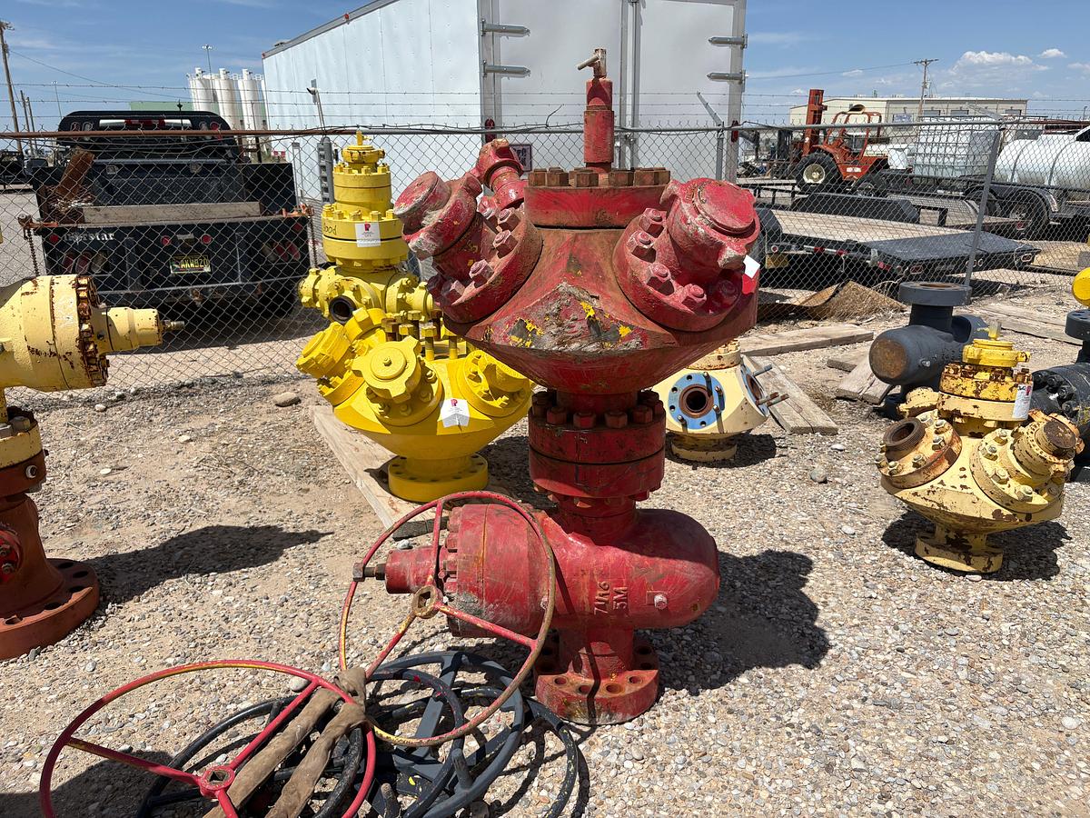 Used 7-1/16” 5k gate valve w/ 7-1/16” x 4-1/16” 4-outlet goat head