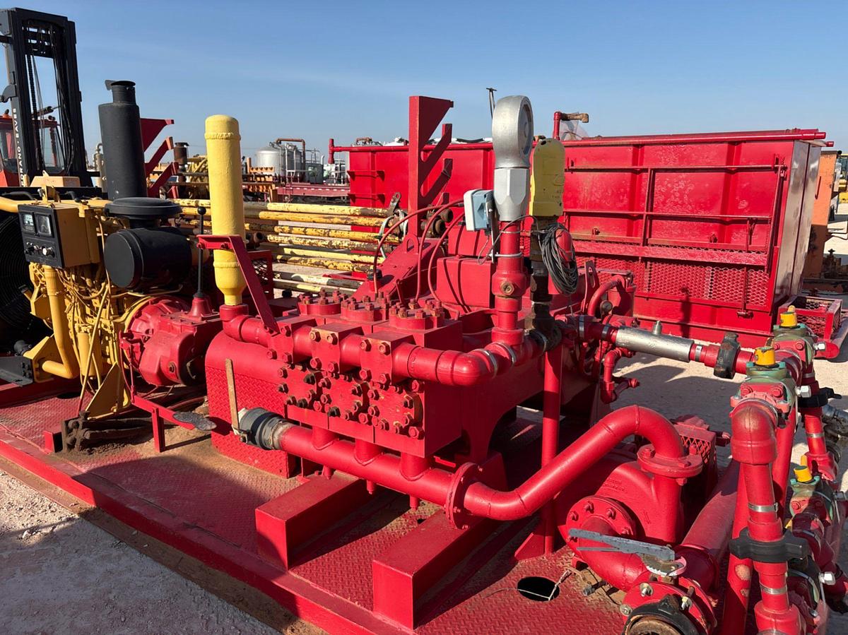 Used Gardner Denver TEE triplex pump unit, skidded