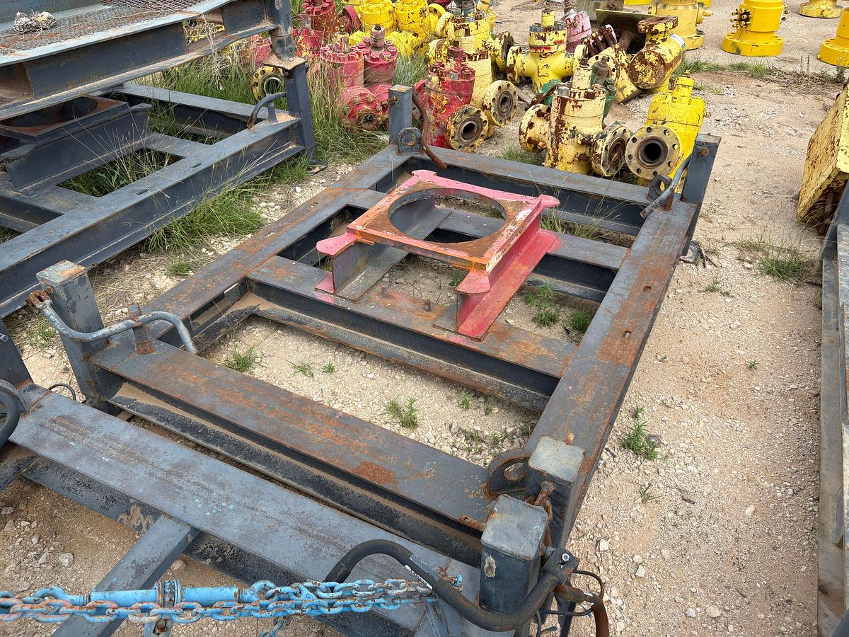 Used (2) 8’ x 6’ adjustable height frac tree transport skid w/ 7-1/16” 3-way fluid cross