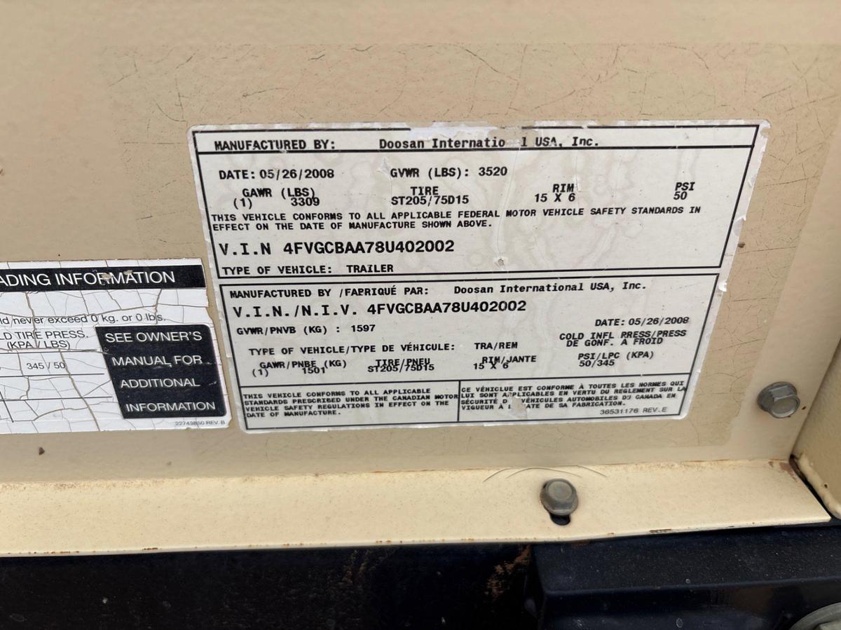 Used 2008 DOOSAN G25 S/A BUMPER PULL 20KW GENERATOR TRAILER