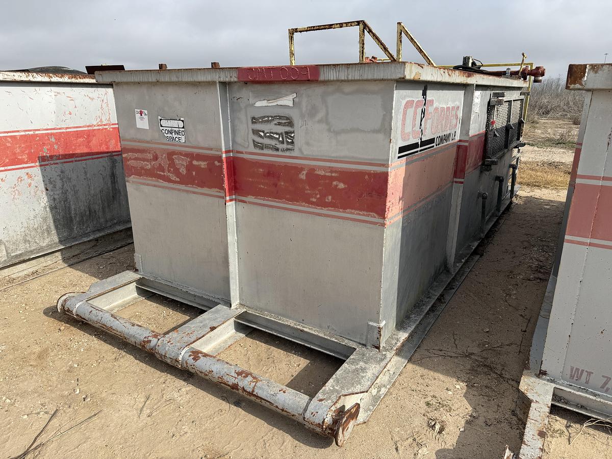 Used 15’ X 7’ X 5’ 3-COMP CEMENT MIXING TANK W/ AGITATORS, AIR VALVES CATWALK, PORCH,