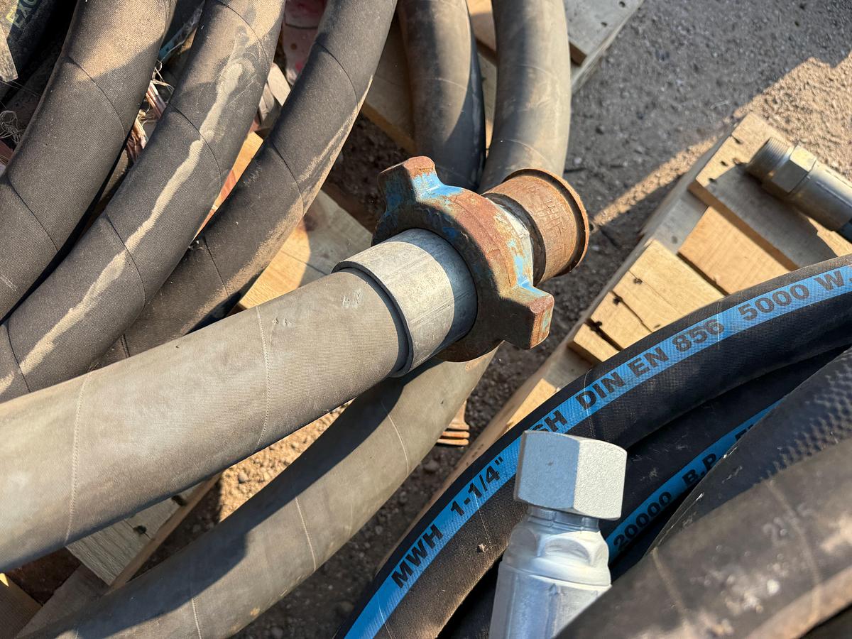 Used (2) PALLETS w/ 1-1/4” 5K WP HYD HOSES, PRESSURE WASH HOSE & LANCE, 3” SUCTION HOSE, 2” 2K WP HOSE W/ HAMMER UNIONS
