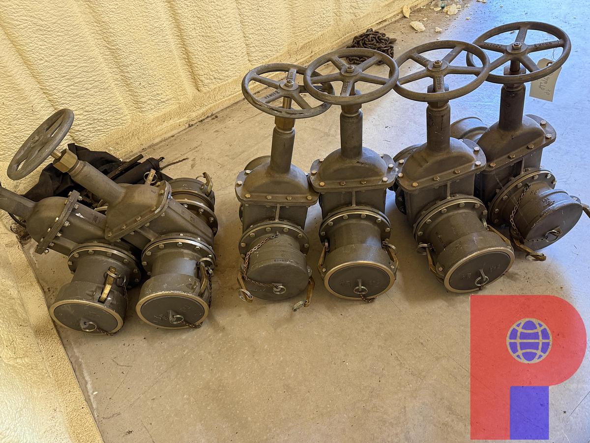 Used (6 X $) UNUSED 6” FLANGED MBC FIG 235-RF GATE VALVES W/ CAMLOCK FITTINGS