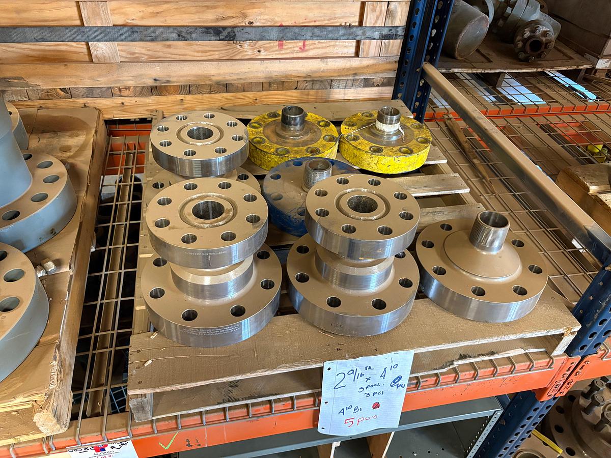 Used (7) 2-9/16” 5k single stud adapters, (3) 2-9/16” 5k x 4” 10kbspools, & landing flanges