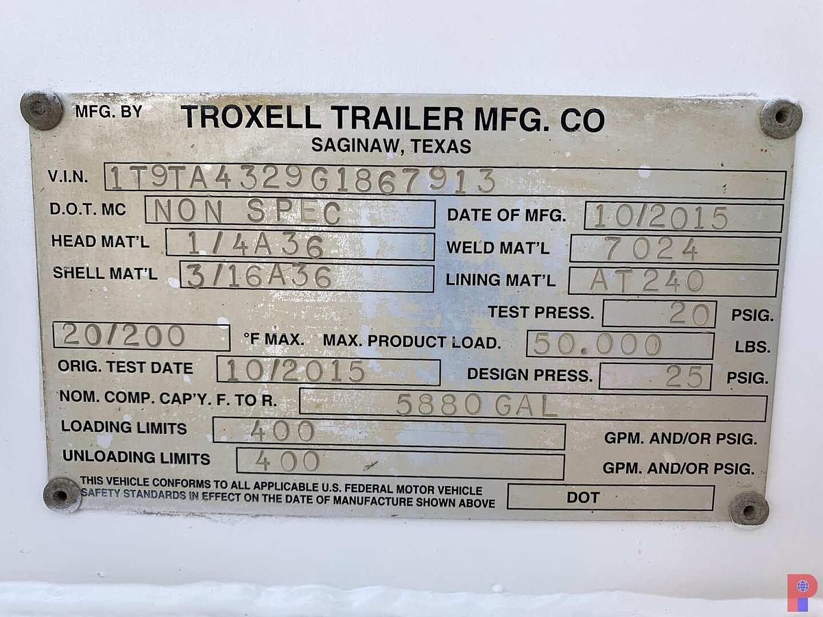 Used 2016 TROXELL 140 BBL T/A VACUUM TRAILER