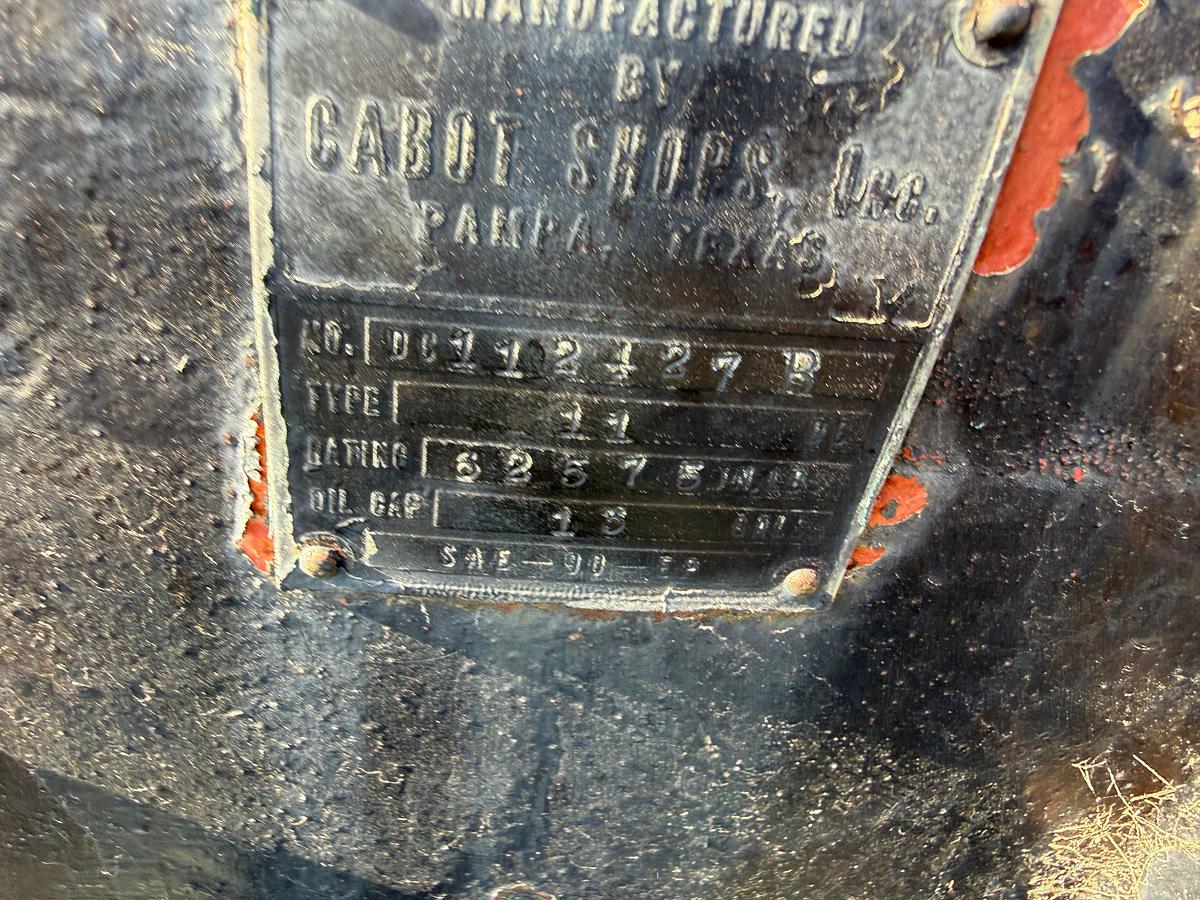 Used (1) CABOT 40 D, (1) CABOT TYPE 11 PUMPING UNIT GEAR BOXES, (3) SKIDS, & RELATED, INCOMPLETE F/ PARTS