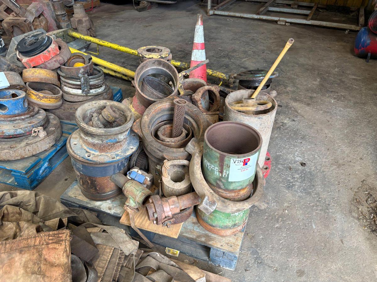 Used (4 pallets) assorted flanges, snatch blocks, we’ll head parts, flood lights, etc