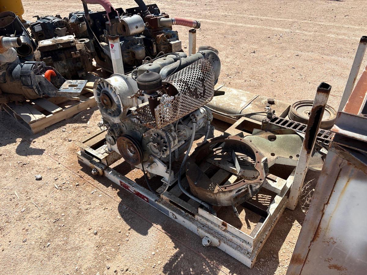 Used 6.5’ x 3’ x 3.5’ metal toolbox w/ contents & incomplete deutz 3-cylinder diesel engine