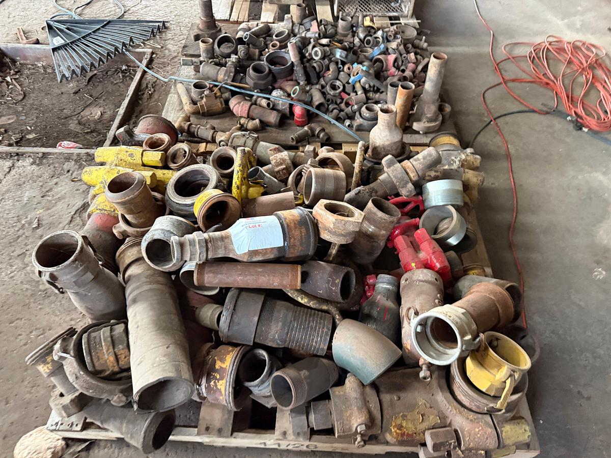 Used 3) PALLETS OF VARIOUS PIPE FITTINGS, SWEDGES, Valves, HAMMER UNIONS, & RELATED