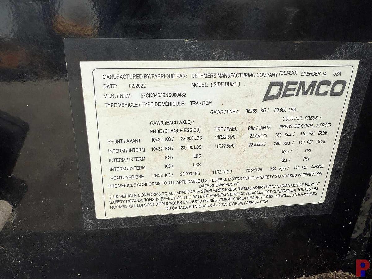 Used 2022 DEMCO 46’ TRI AXLE SIDE DUMP TRAILER
