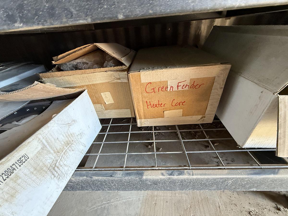 Used 77”L X 24”W X 78”H 4-SHELF RACK W/ TRUCK PARTS & RELATED