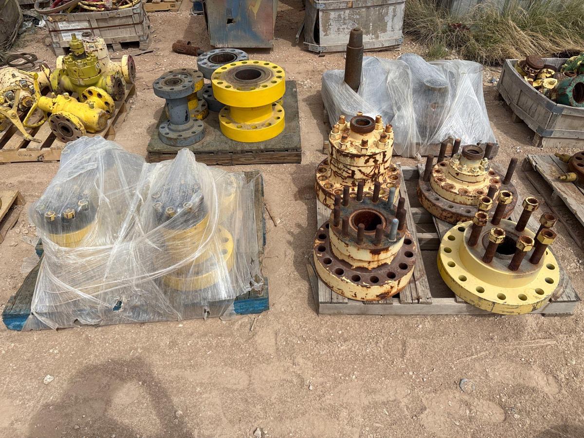 Used (8 pallets) of assorted bonnet flanges, single stud adapters, valve bonnet parts, etc