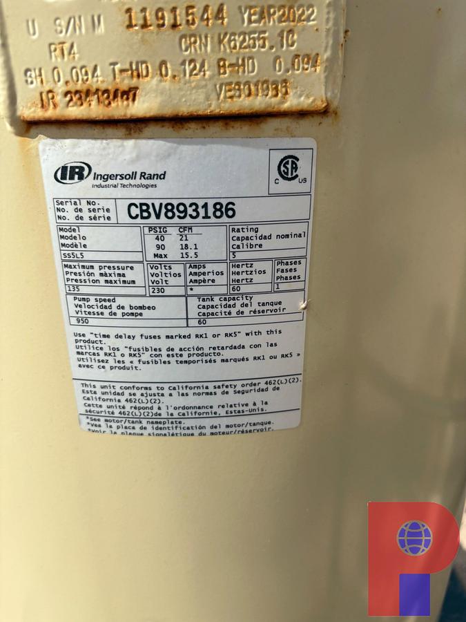 Used INGERSOLL RAND MODEL: SS5 AIR COMPRESSOR W/ 60GAL TANK