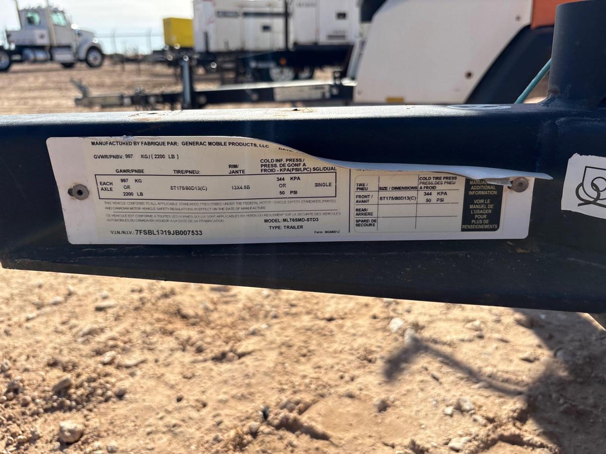 Used 2018 GENERAC  MLT6SMD 6KW S/A BUMPER PULL LED LIGHT TOWER