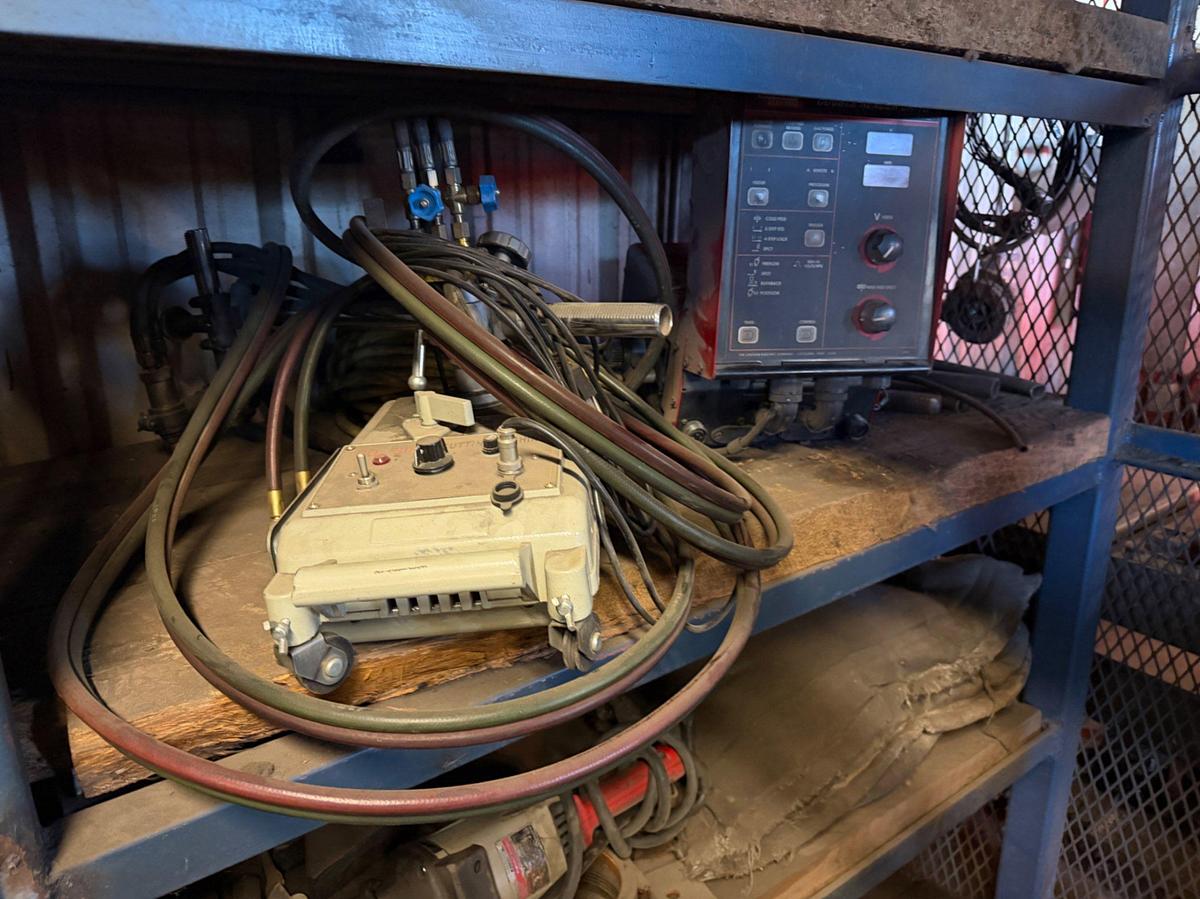 Used (13) Shelves w/ welding related tools, wire & power tools