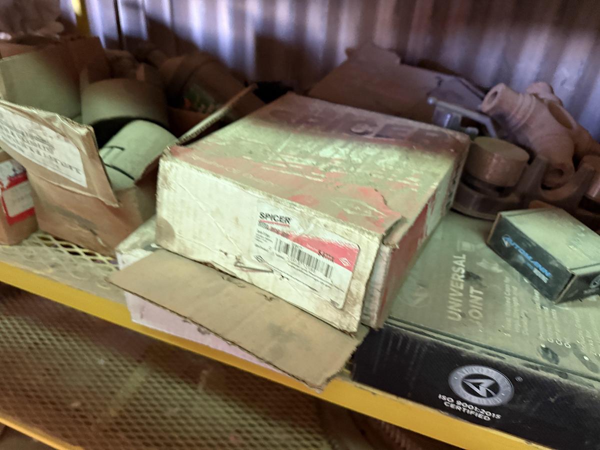 Used (2) 120”L X 24”W X 72”H 5-TIER METAL RACKS W/ TRUCK & ENGINE PARTS CONTENTS