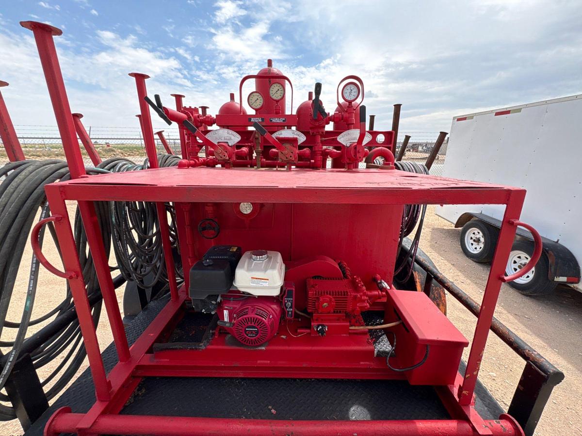 Used 3-station closing unit mtd on 12’ x 7’ t/a gooseneck trailer