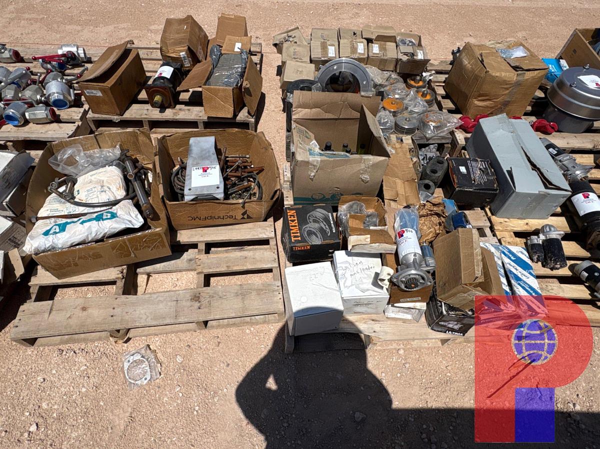 Used (2 PALLETS) ASSORTED ALTERNATORS, STARTERS, U-BOLTS, ROLLER BEARINGS, & TRANSMISSION FLUID