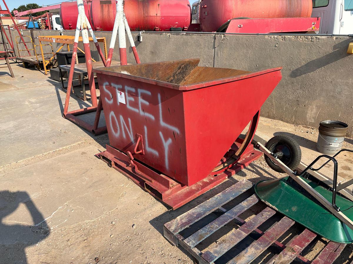 Used 4’ x 4’ x 7.5’ A-frame rack & 6’ x 5’ x 3.5’ self dumping hopper