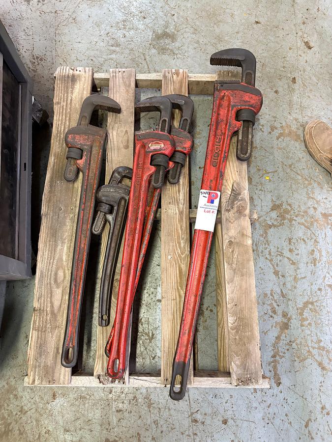 Used Pallet of (5) ridgid pipe wrenches, size 24” to 48”