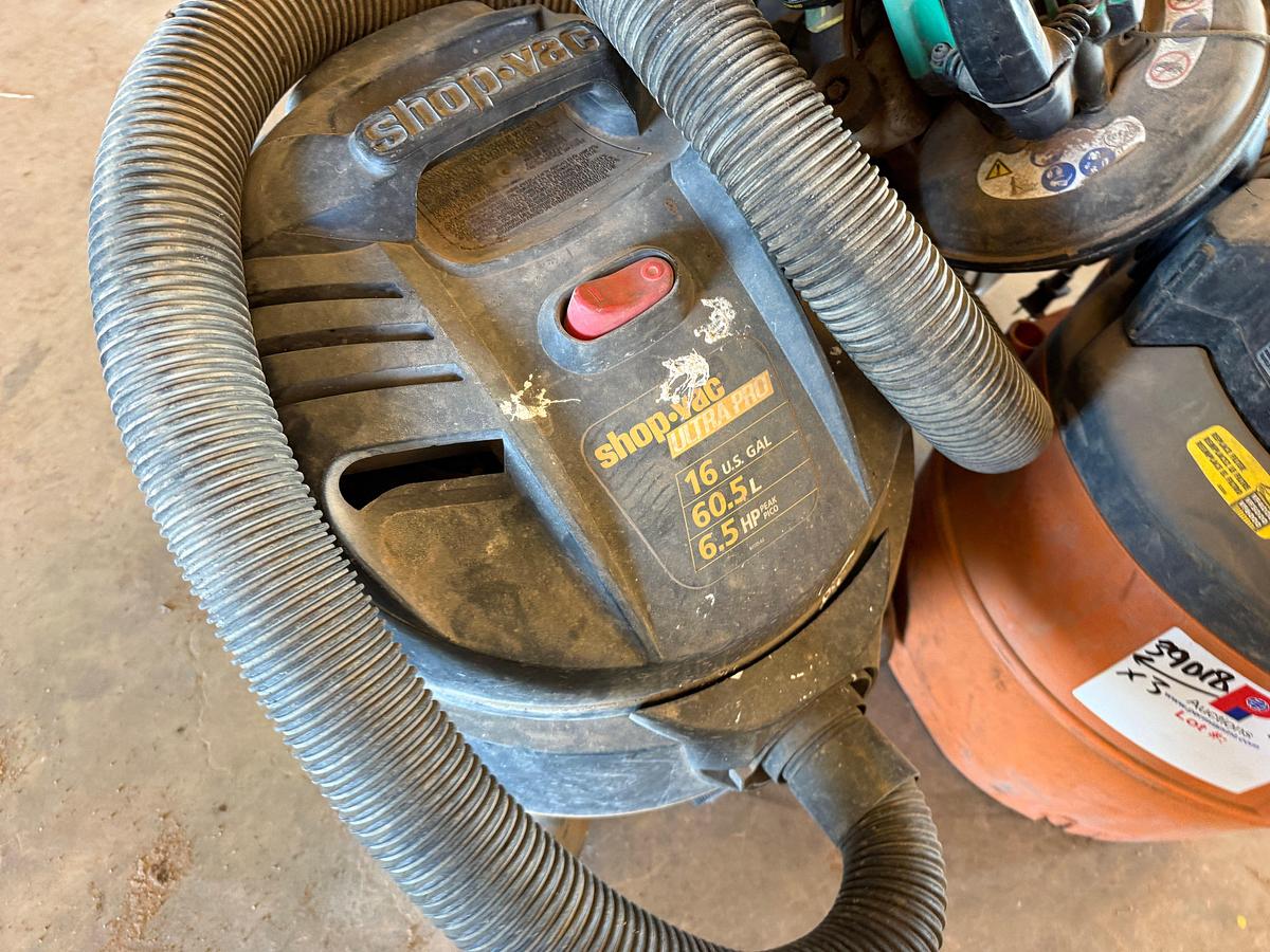 Used (3) SHOP-VAC TYPE VACUUMS & WEED EATER 25cc GAS BLOWER