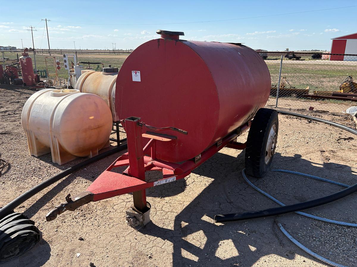 Used 90”L x 60”DIA 1,000 gallon SHOPBUILT s/a bumper pull fluid tank trailer