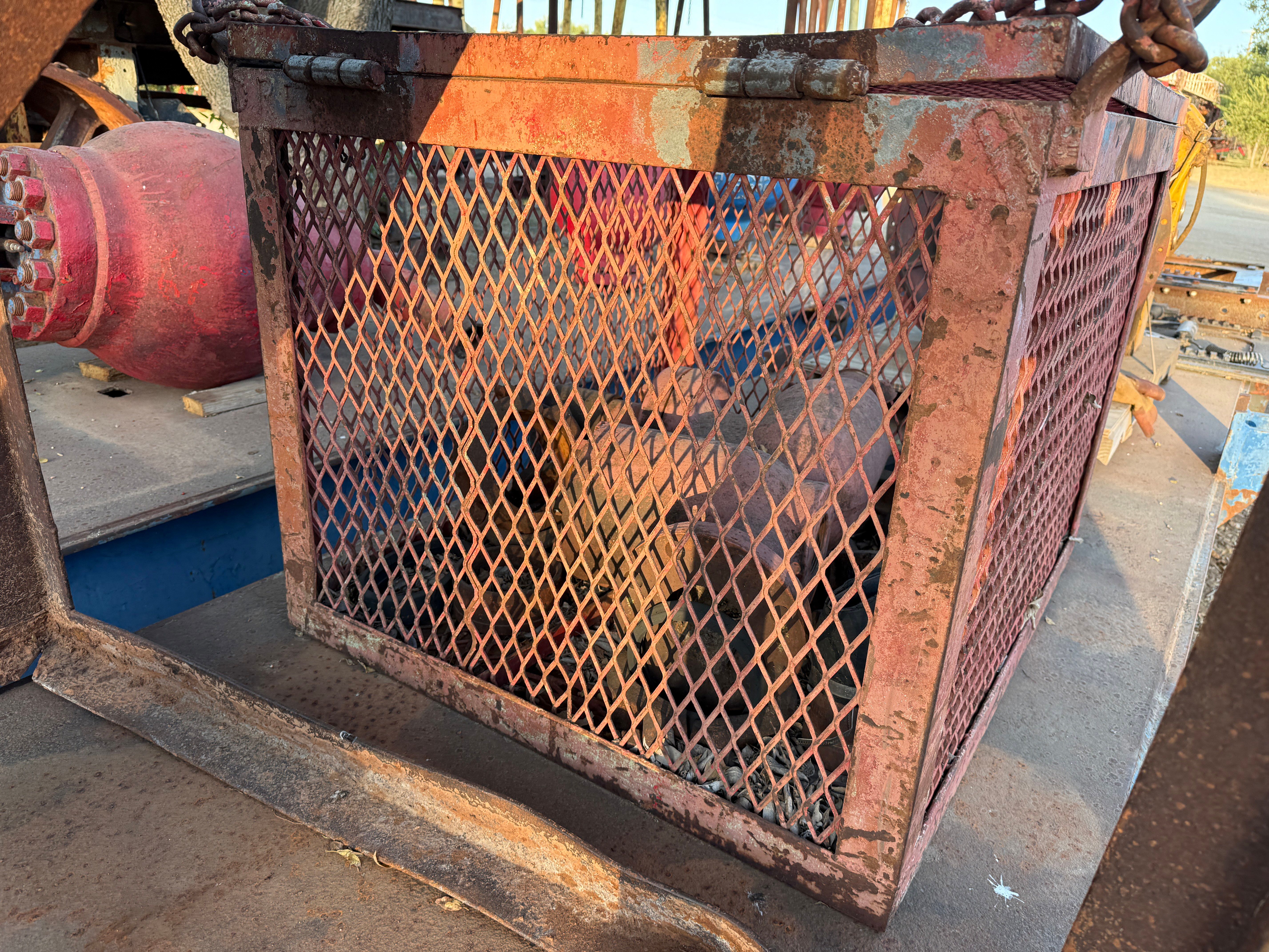 Used 32” x 32” x 20” CONE SHAPED MUD MIXING HOPPER & 42" x 36" x 32" JUNK BASKET W/ TOP & LIFTING EYES